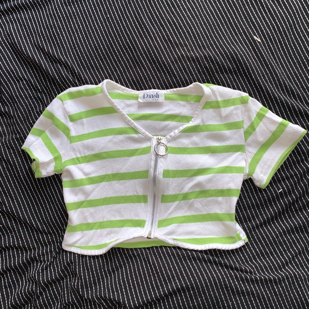 Vintage lime green crop top striped o ring